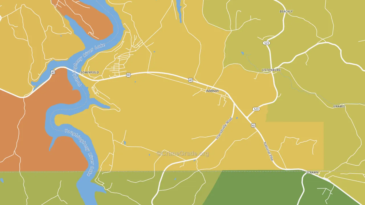 Addison, PA Map of Robbery Rates