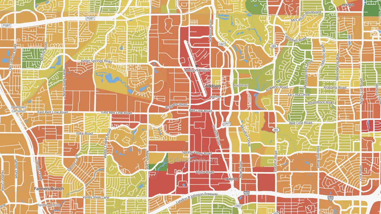 Addison, TX Map of Robbery Rates
