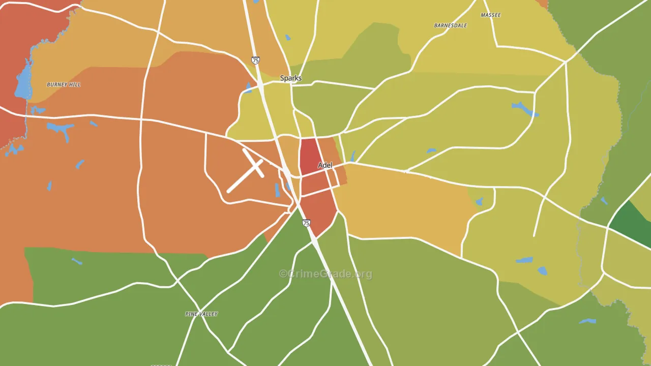Adel, GA Map of Robbery Rates