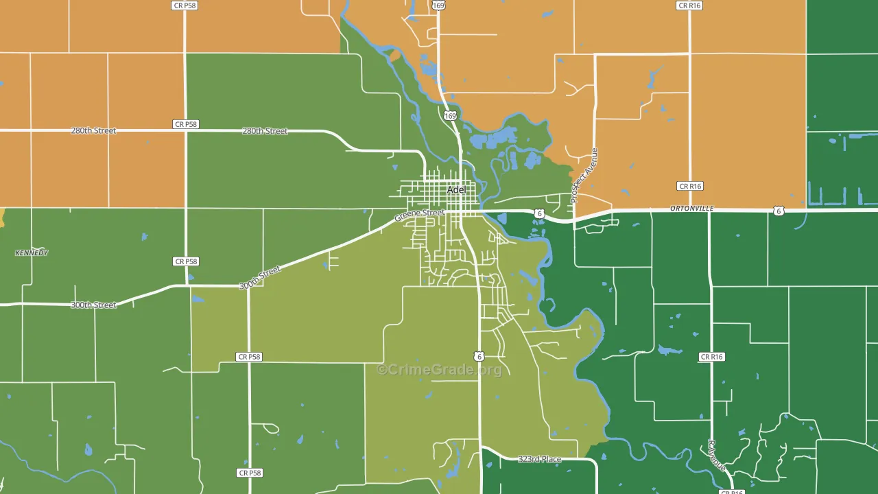 Adel, IA Map of Robbery Rates