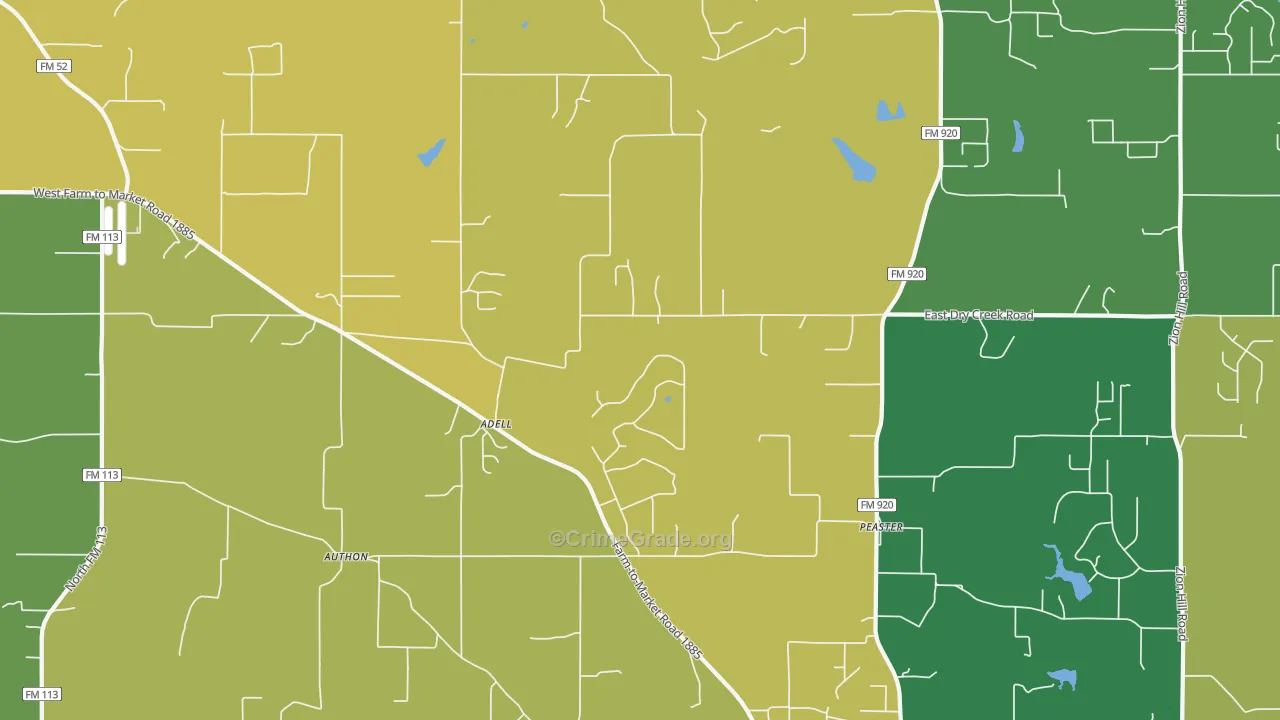 Adell, TX Map of Robbery Rates
