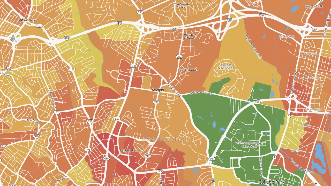 Adelphi, MD Map of Robbery Rates