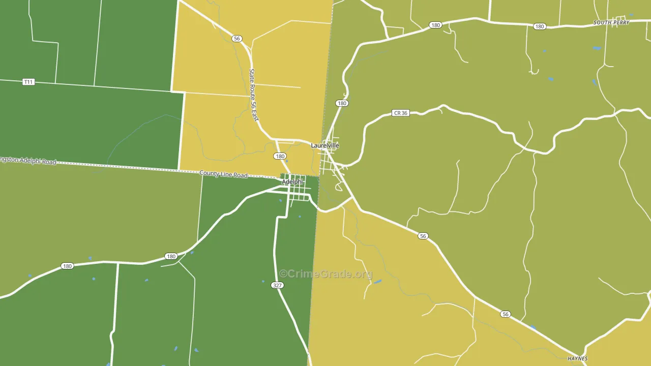 Adelphi, OH Map of Robbery Rates