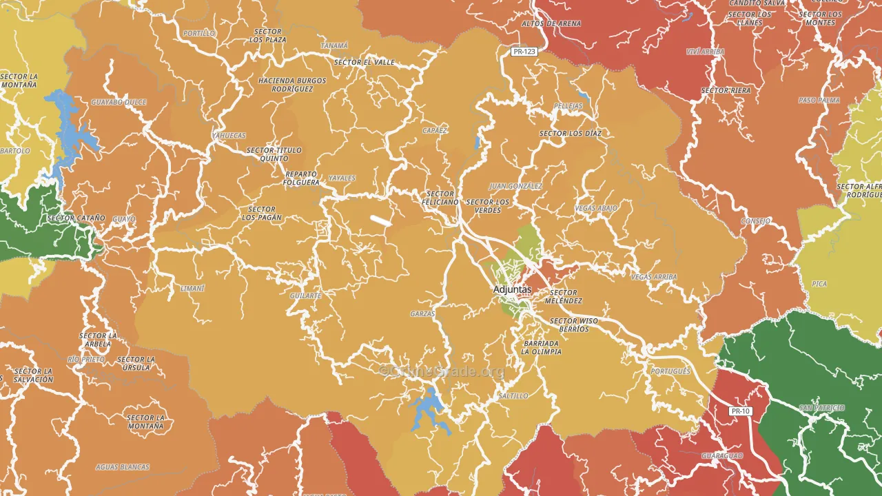 Adjuntas Municipio, PR Map of Robbery Rates