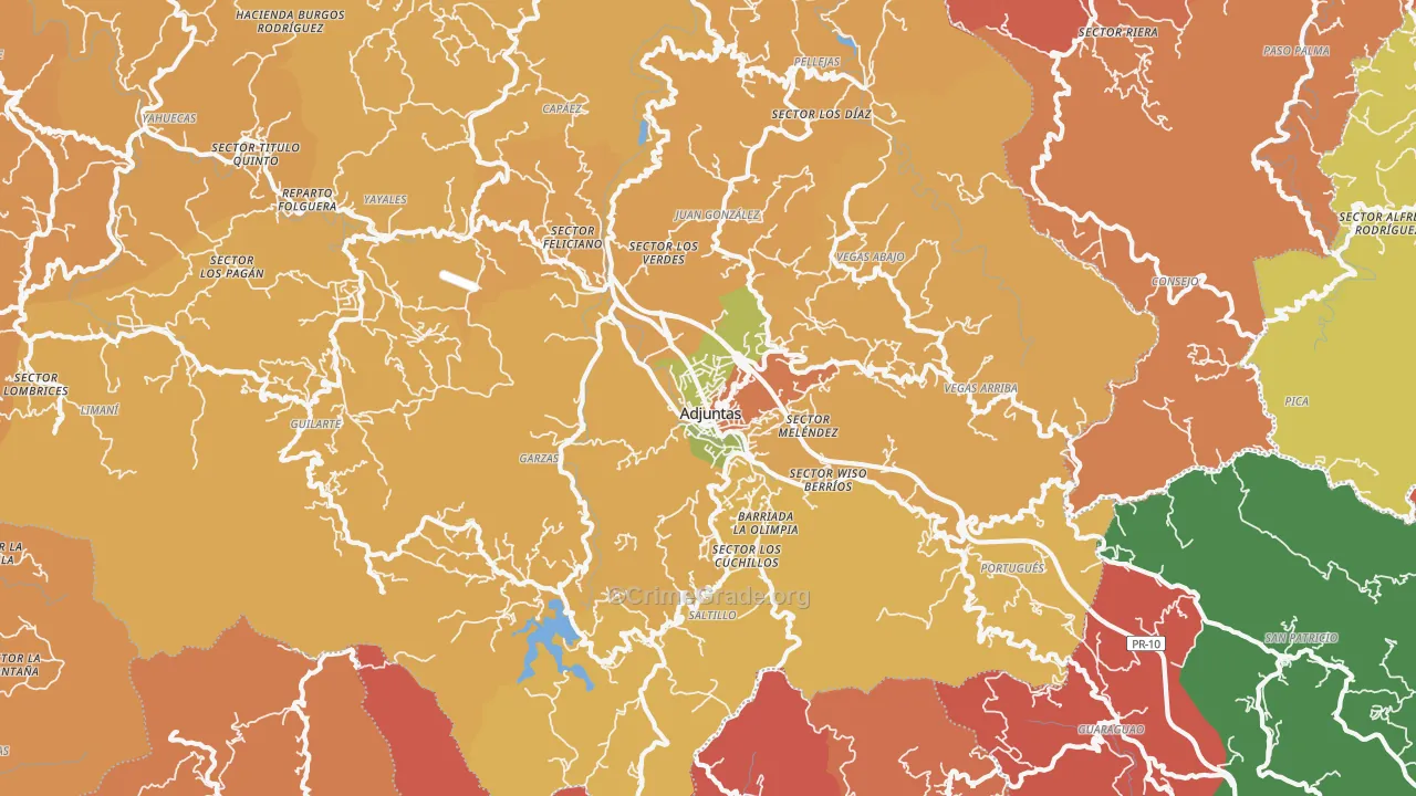 Adjuntas, PR Map of Robbery Rates