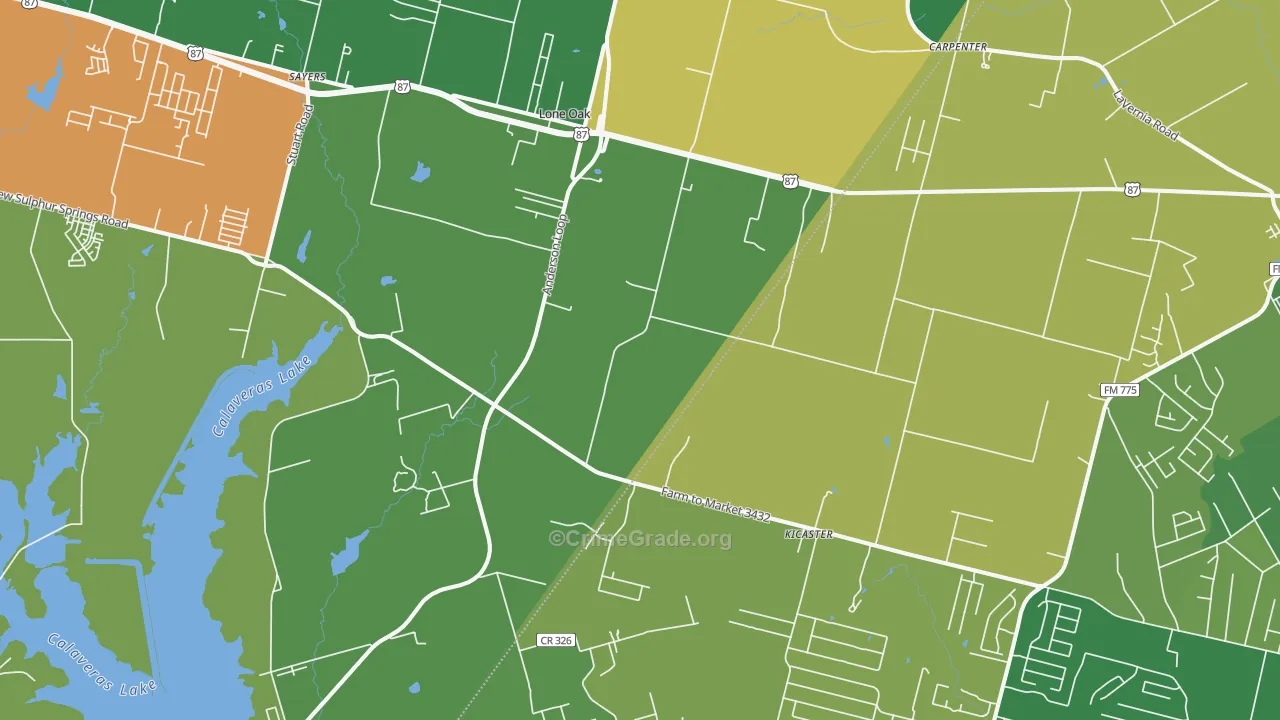 Adkins, TX Map of Robbery Rates