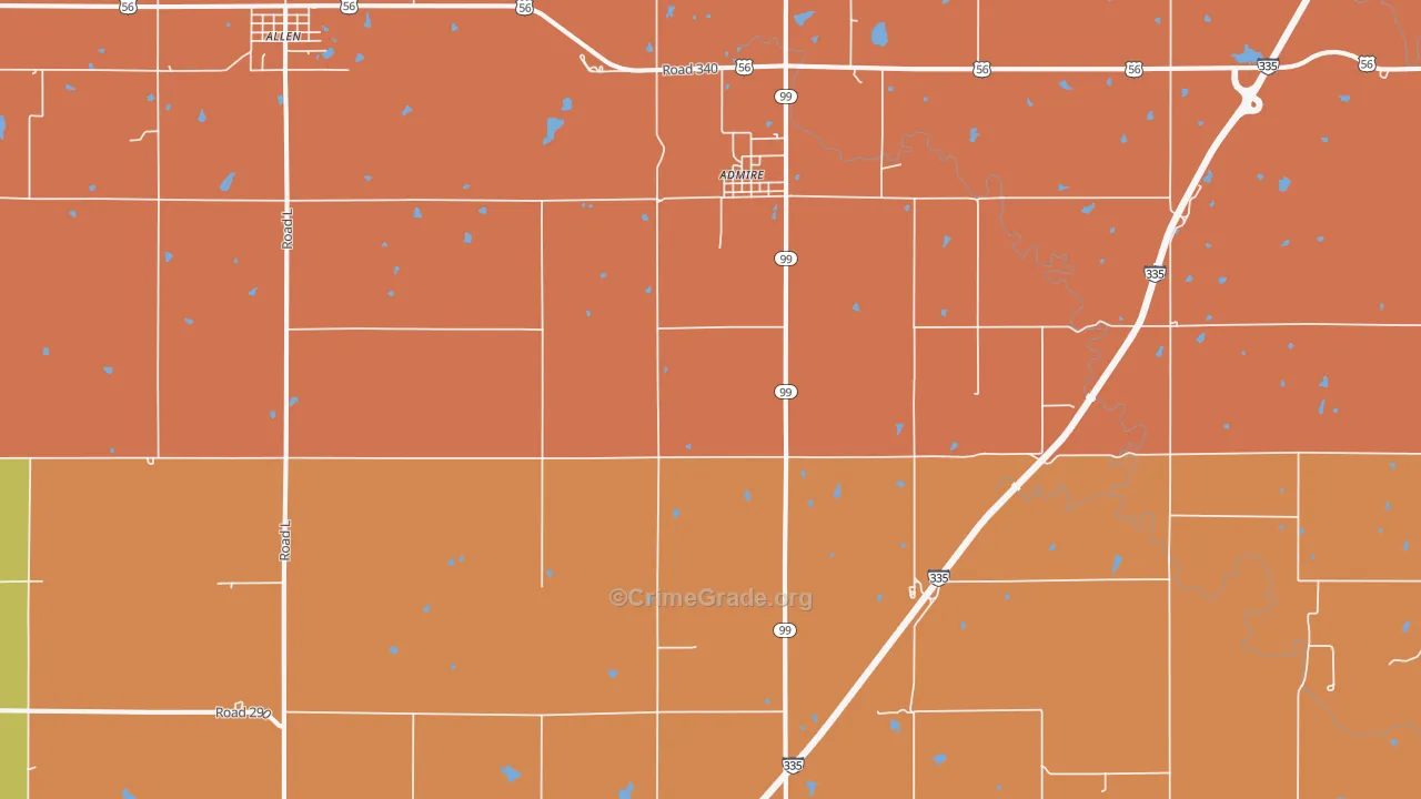 Admire, KS Map of Robbery Rates