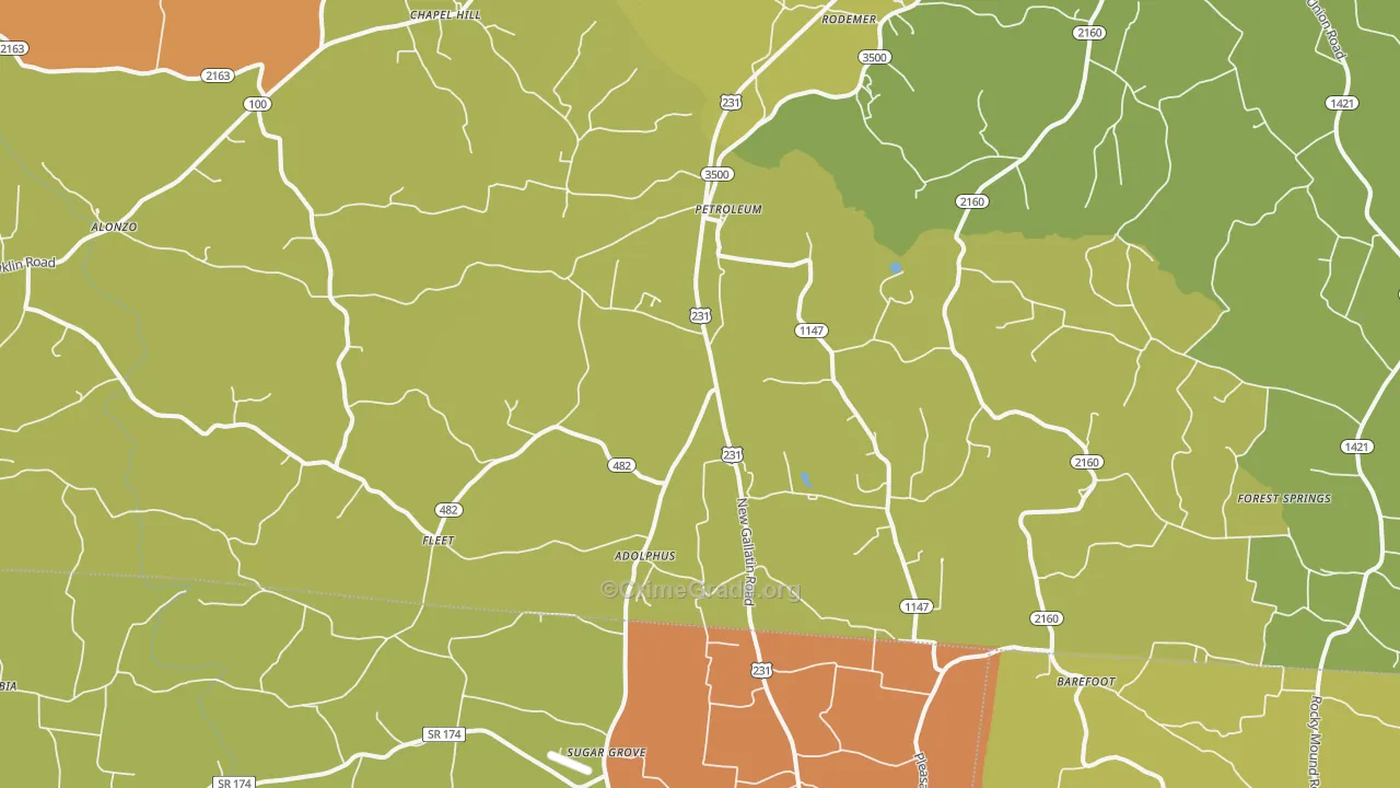Adolphus, KY Map of Robbery Rates