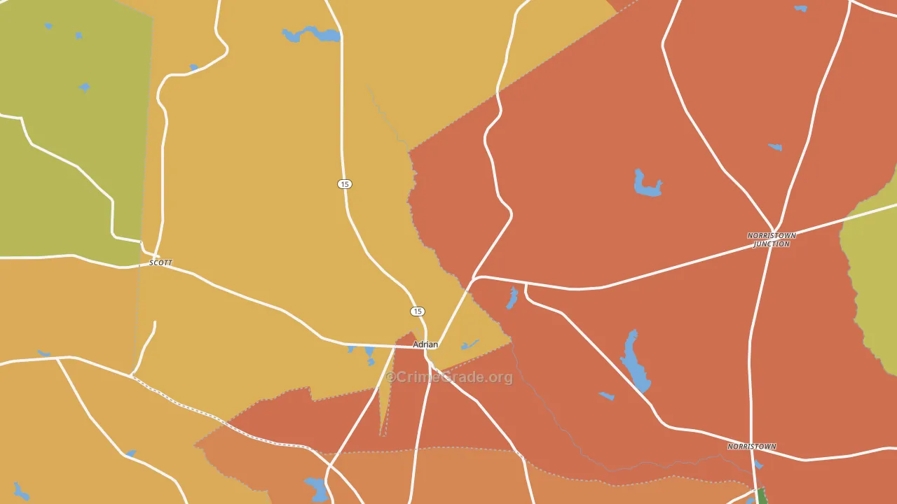 Adrian, GA Map of Robbery Rates