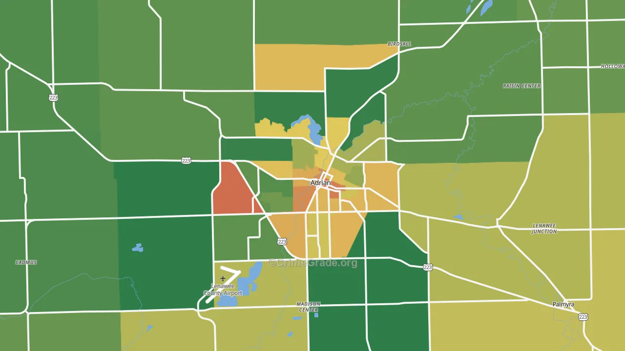 Adrian, MI Map of Robbery Rates