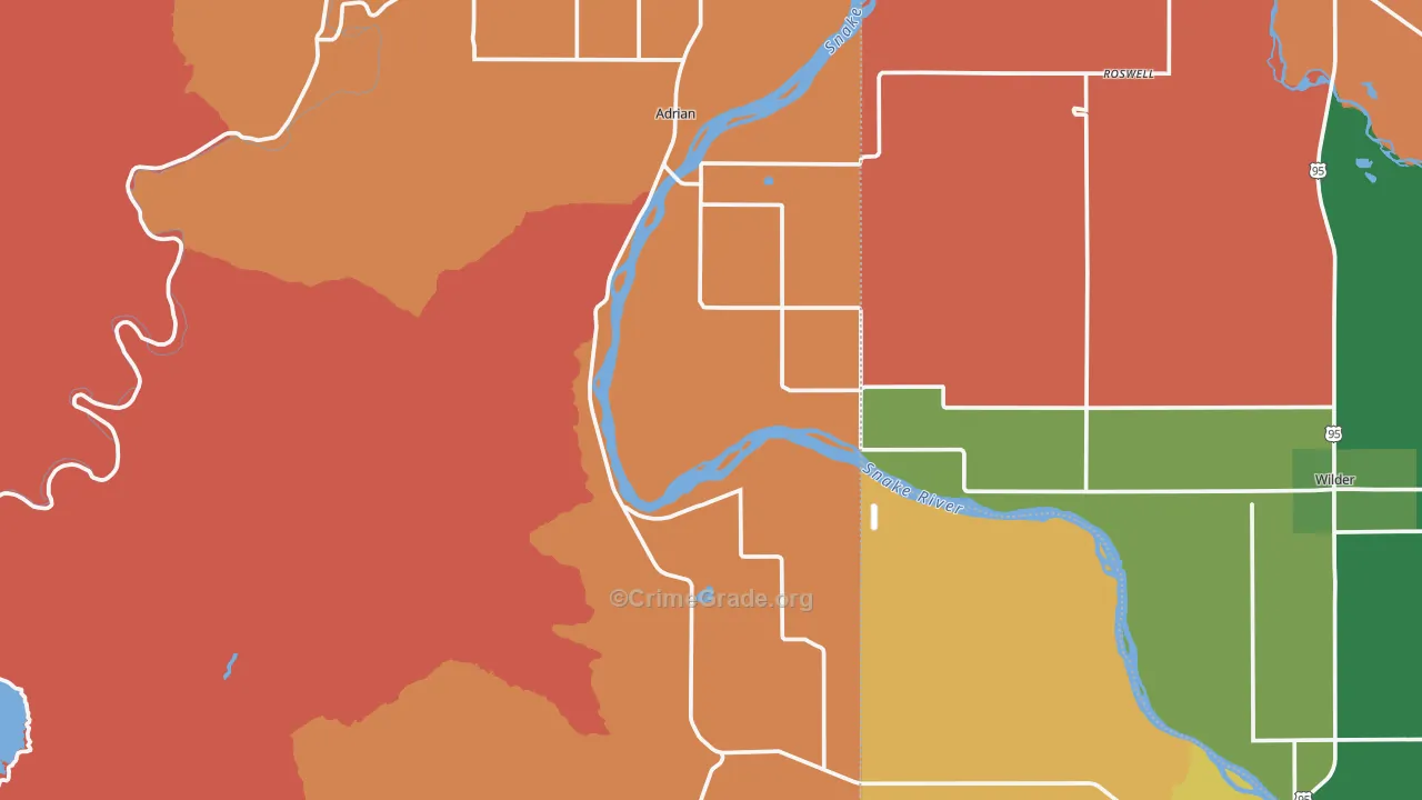 Adrian, OR Map of Robbery Rates