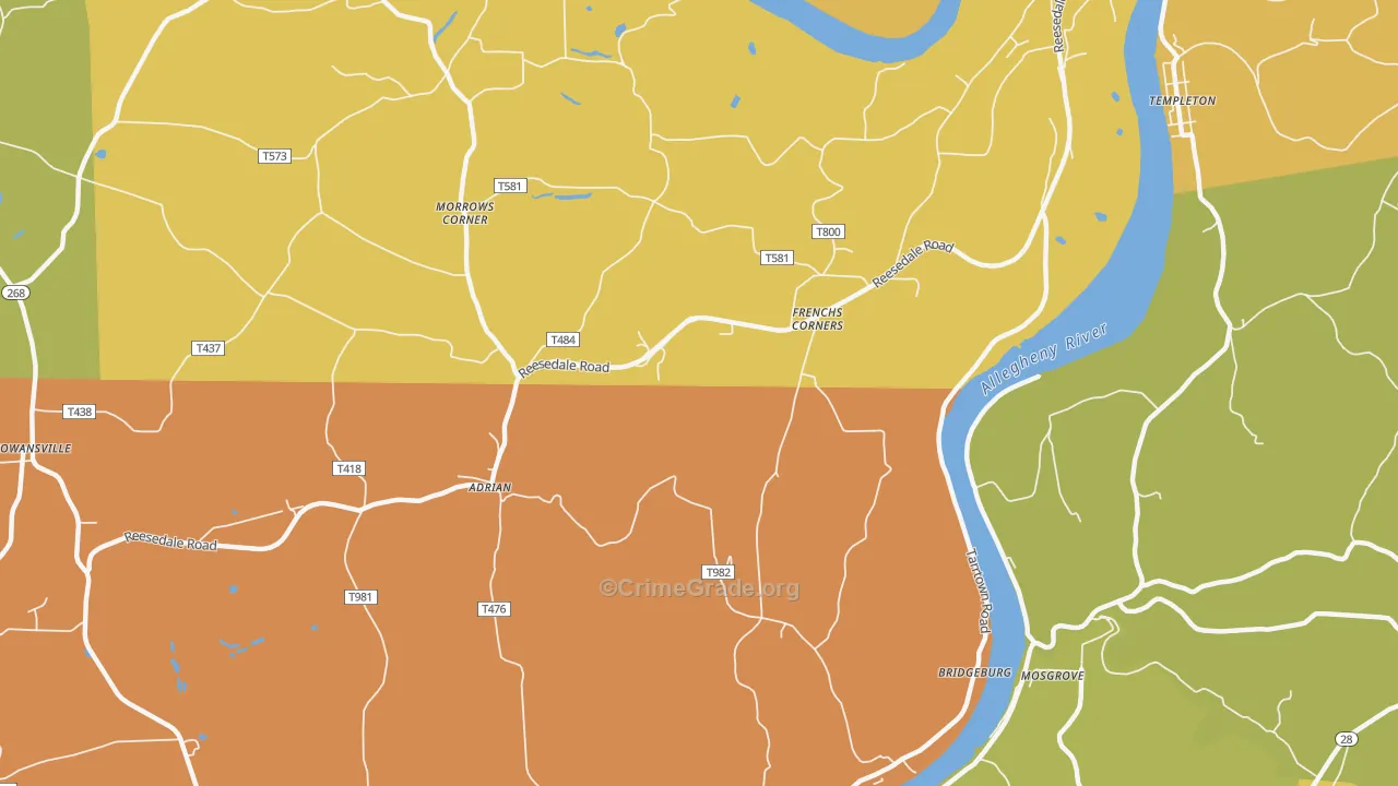 Adrian, PA Map of Robbery Rates