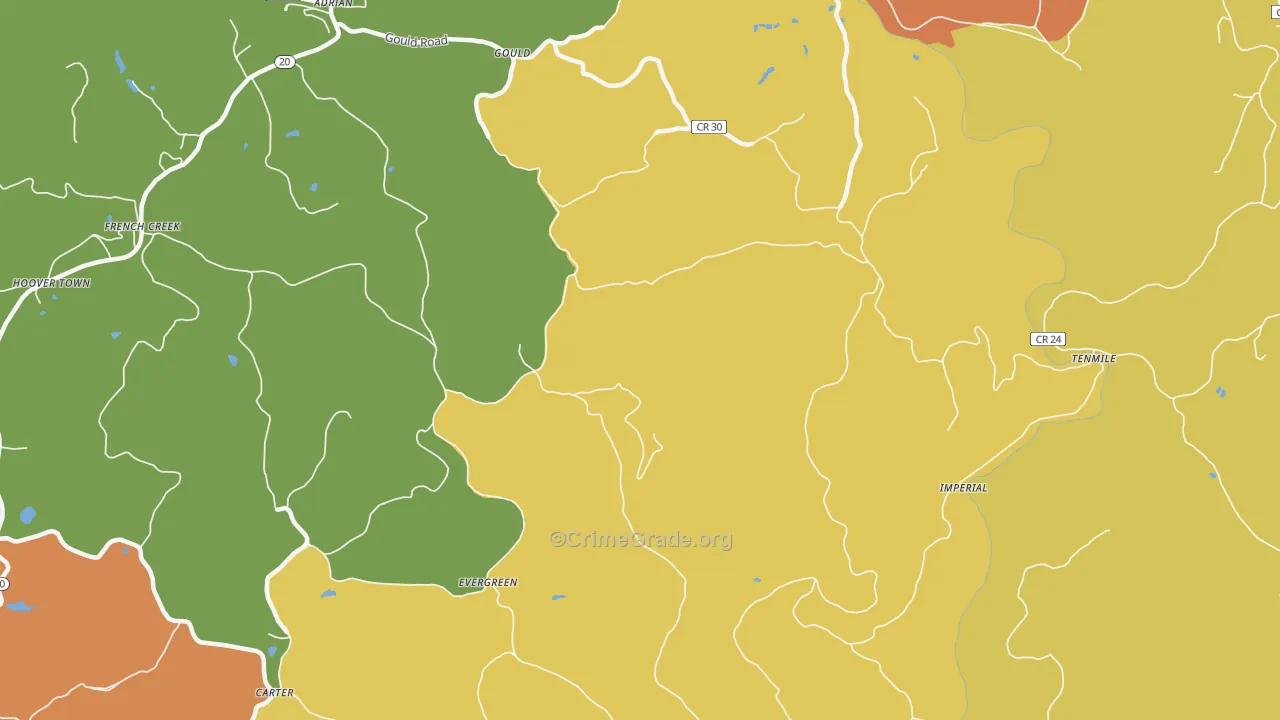 Adrian, WV Map of Robbery Rates
