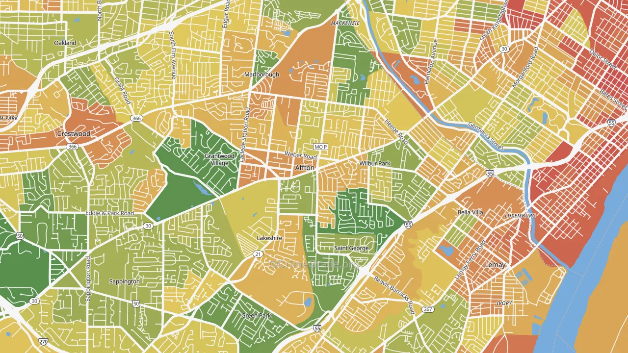 Affton, MO Map of Robbery Rates