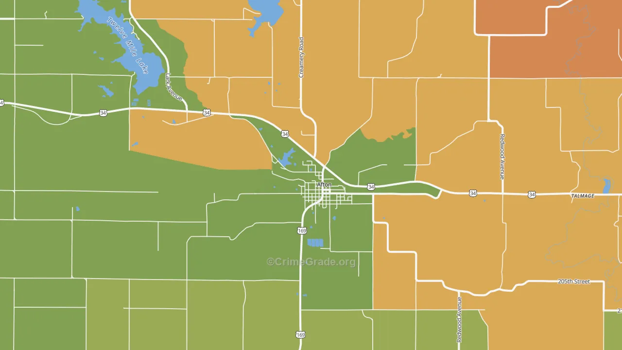 Afton, IA Map of Robbery Rates
