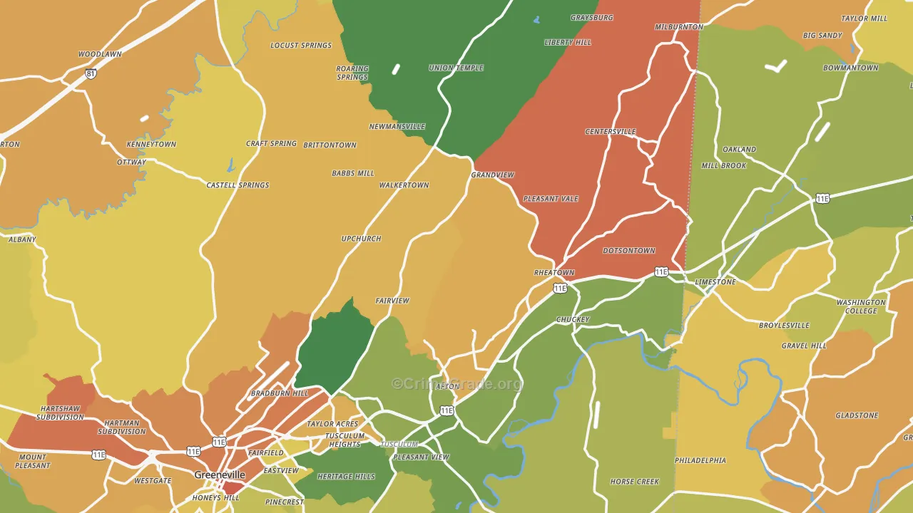 Afton, TN Map of Robbery Rates
