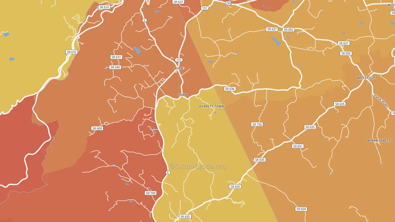 Afton, VA Map of Robbery Rates