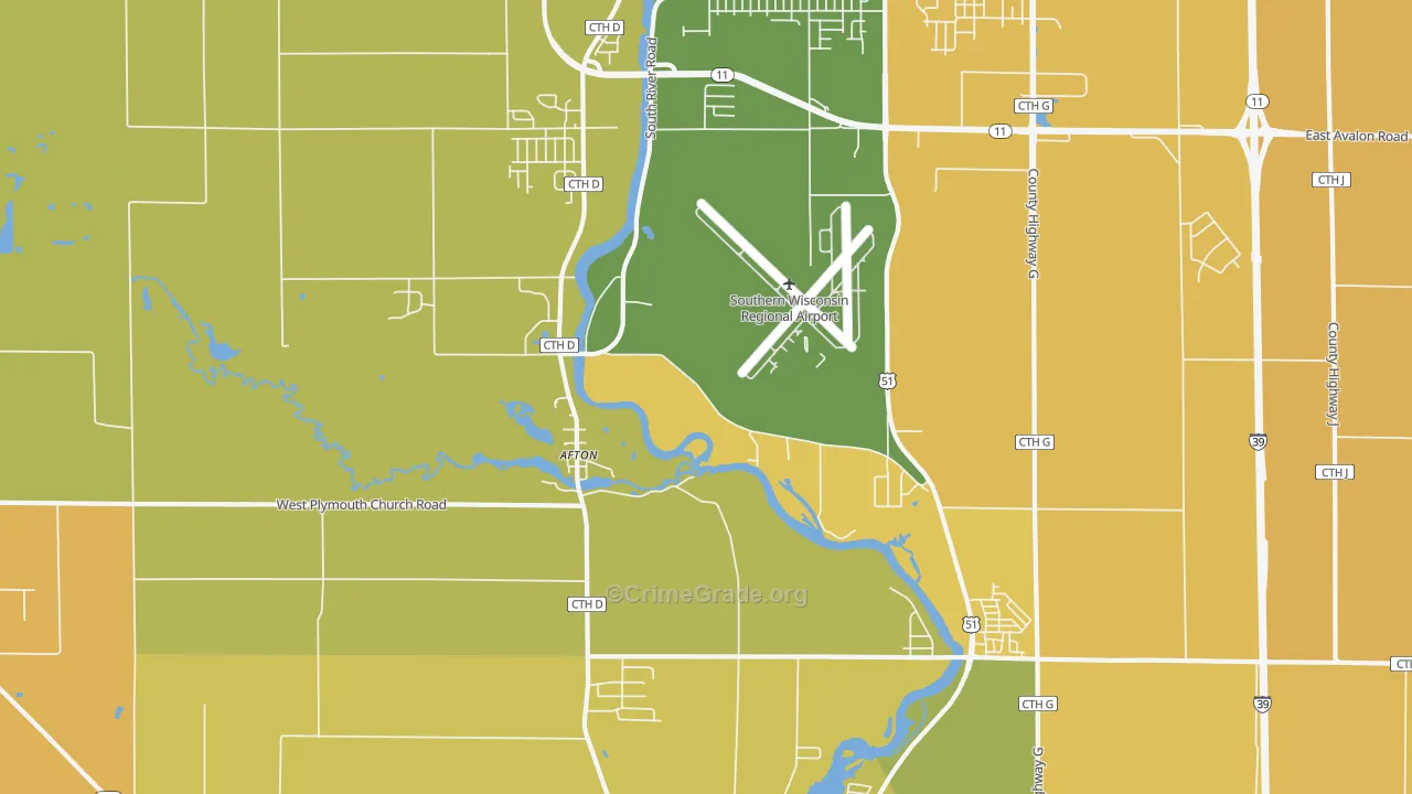 Afton, WI Map of Robbery Rates