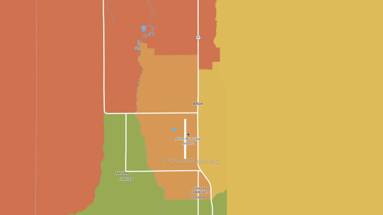 Afton, WY Map of Robbery Rates