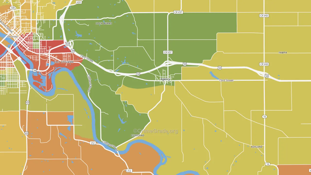 Agency, IA Map of Robbery Rates