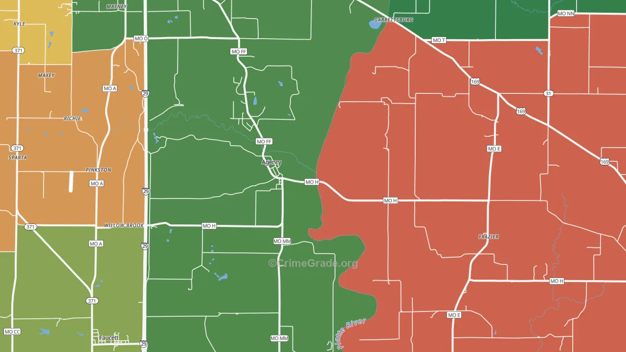 Agency, MO Map of Robbery Rates