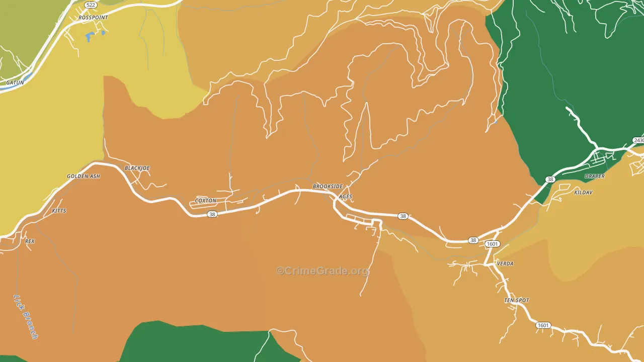 Ages-Brookside, KY Map of Robbery Rates