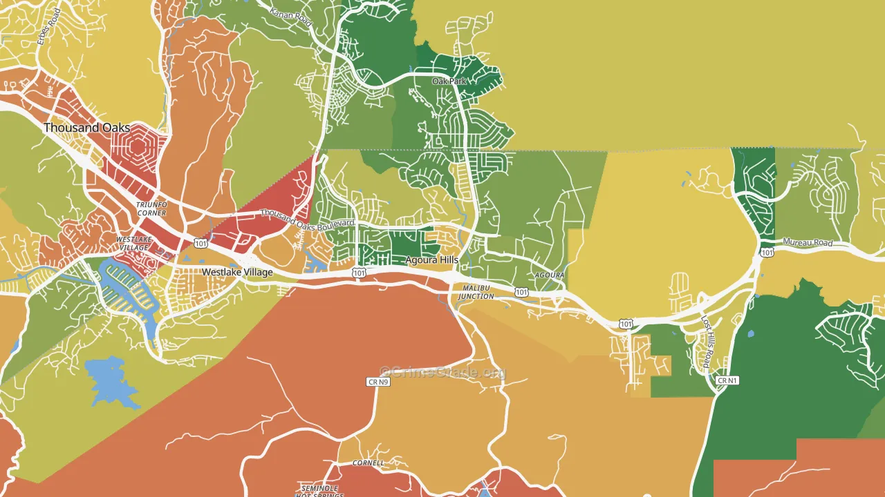 Agoura Hills, CA Map of Robbery Rates