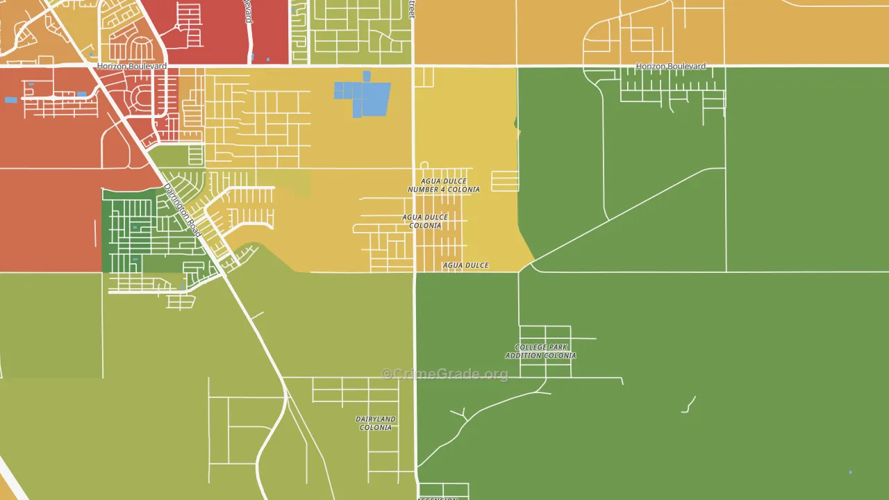 Agua Dulce, El Paso, TX Map of Robbery Rates