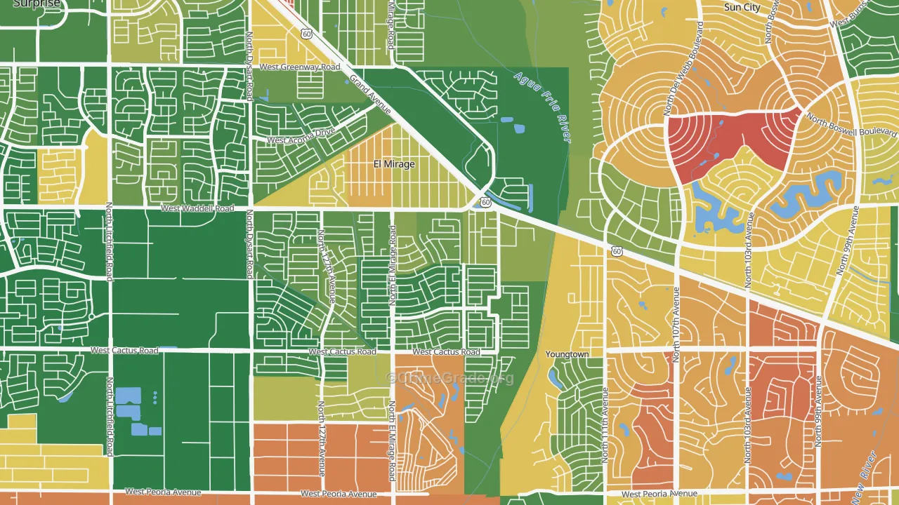 Agua Fria, El Mirage, AZ Map of Robbery Rates