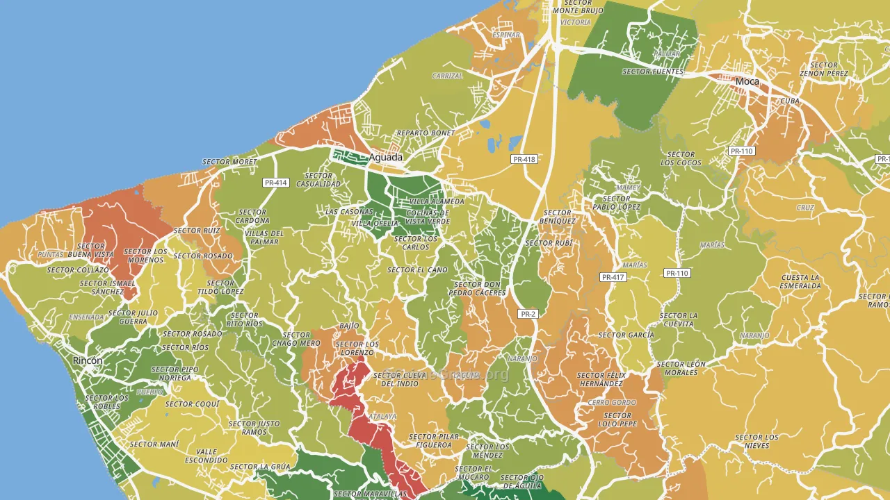 Aguada Municipio, PR Map of Robbery Rates