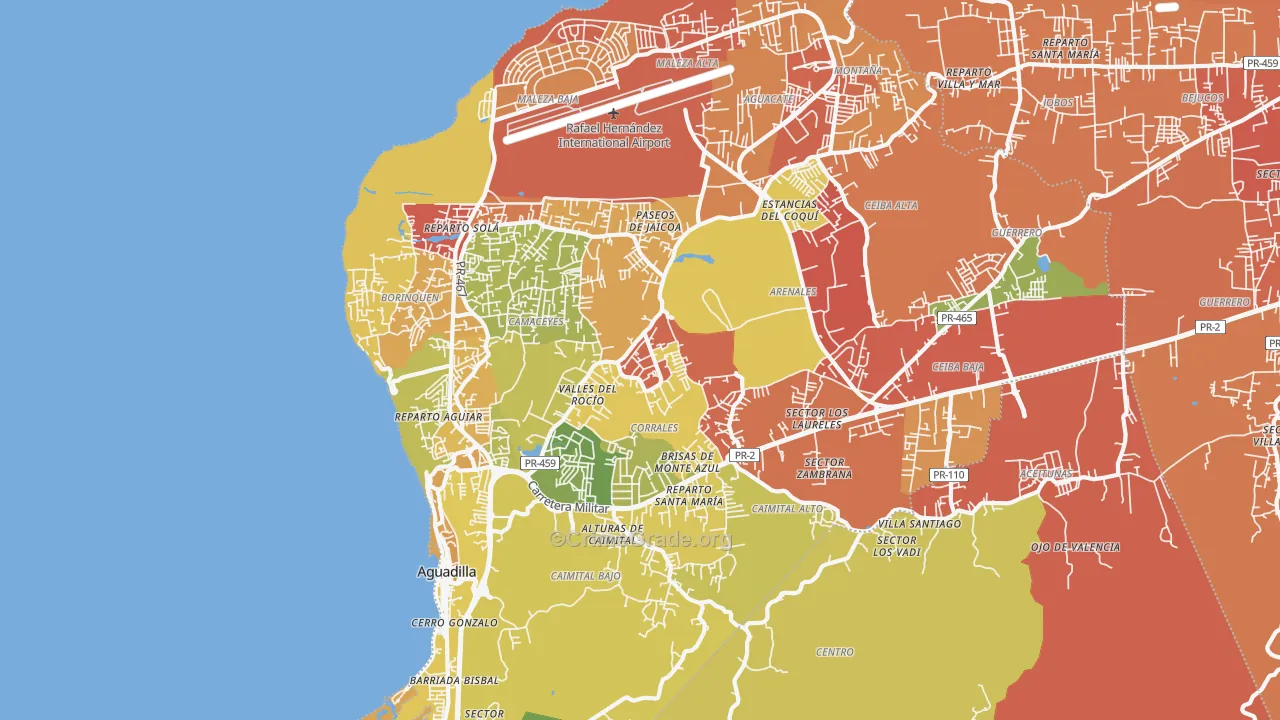 Aguadilla Municipio, PR Map of Robbery Rates