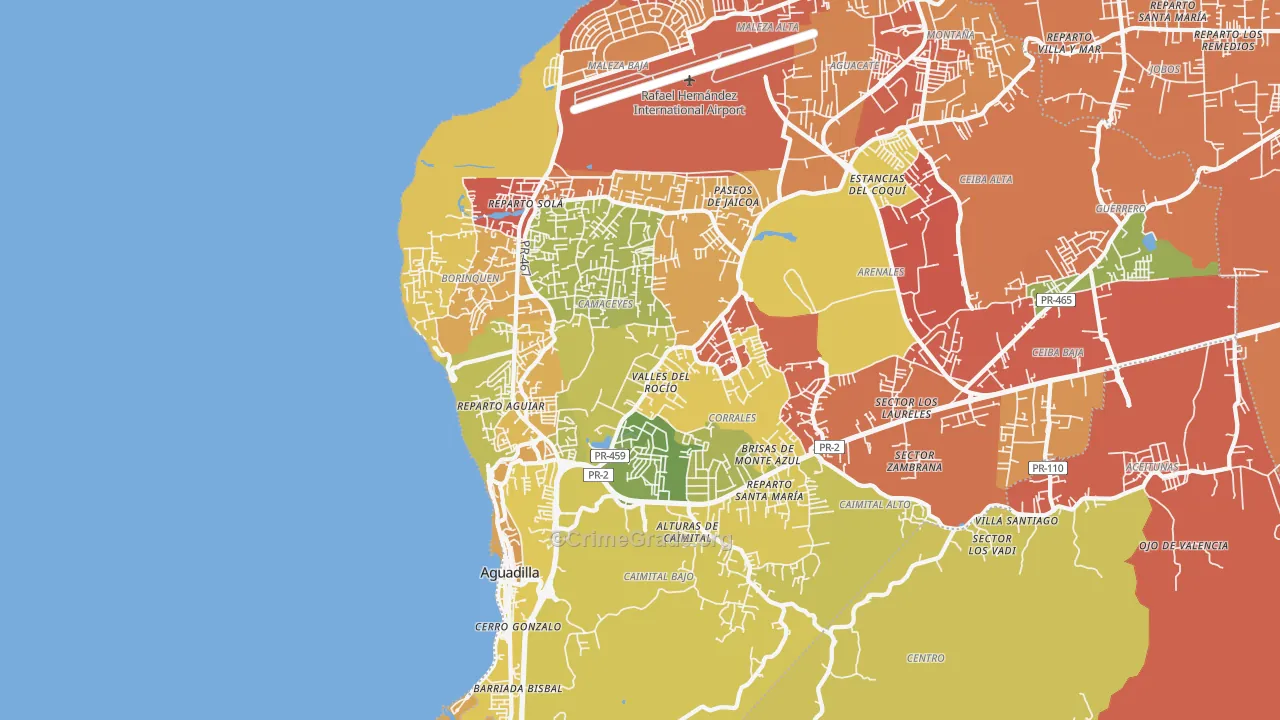 Aguadilla, PR Map of Robbery Rates