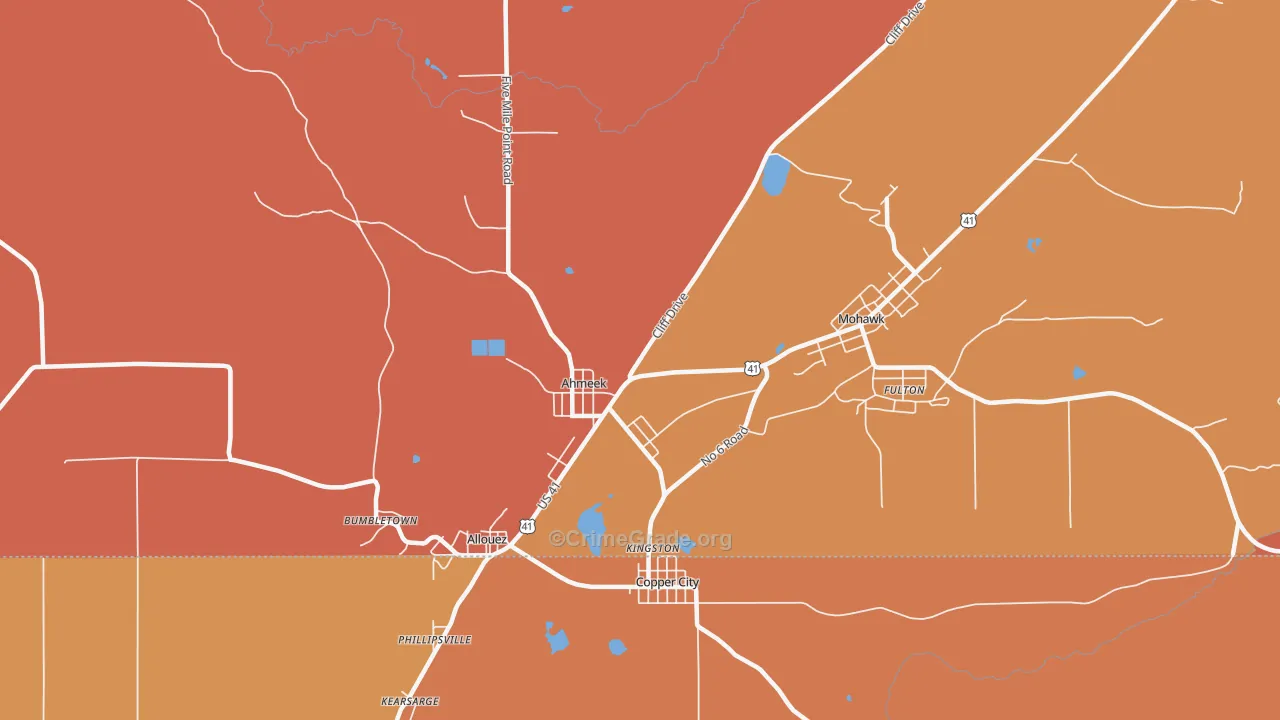 Ahmeek, MI Map of Robbery Rates