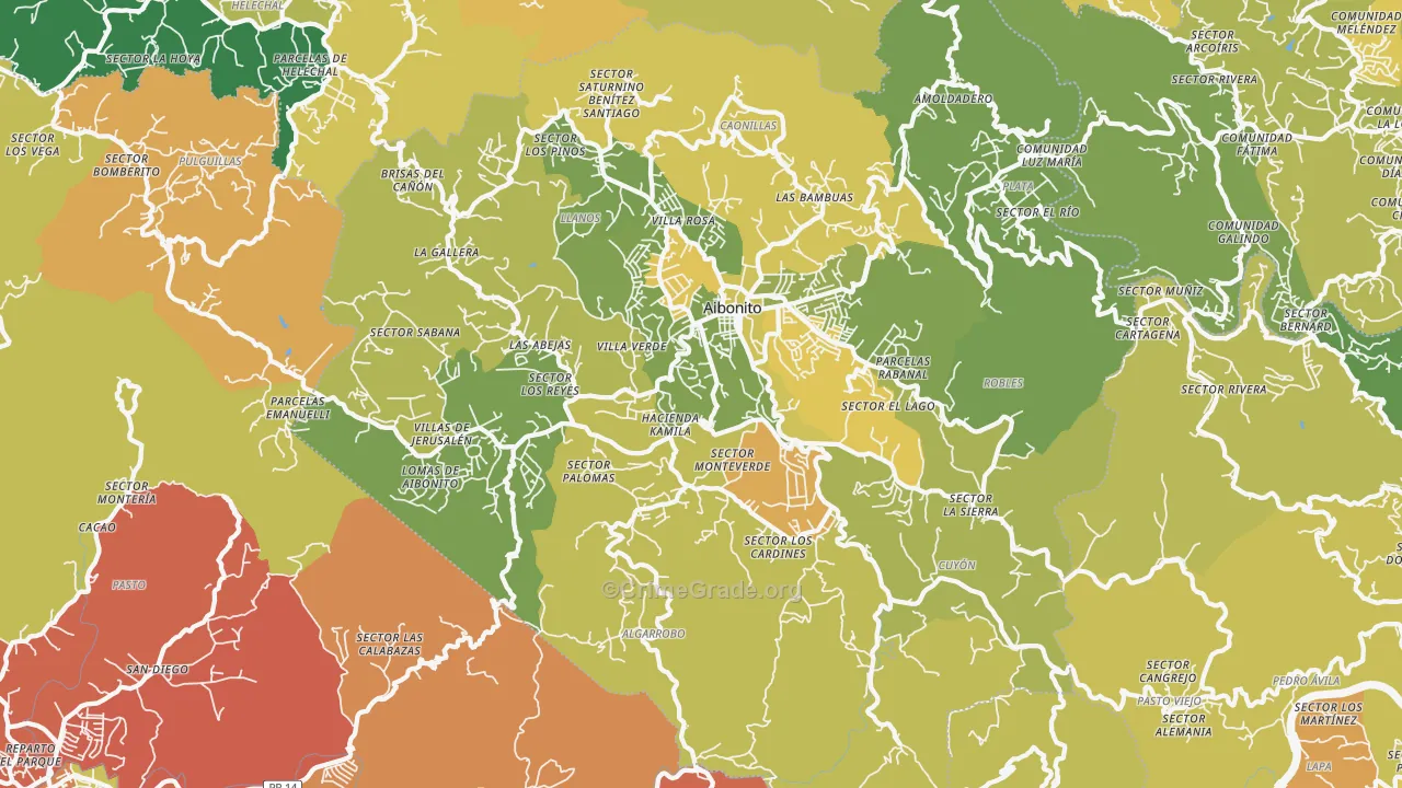 Aibonito, PR Map of Robbery Rates
