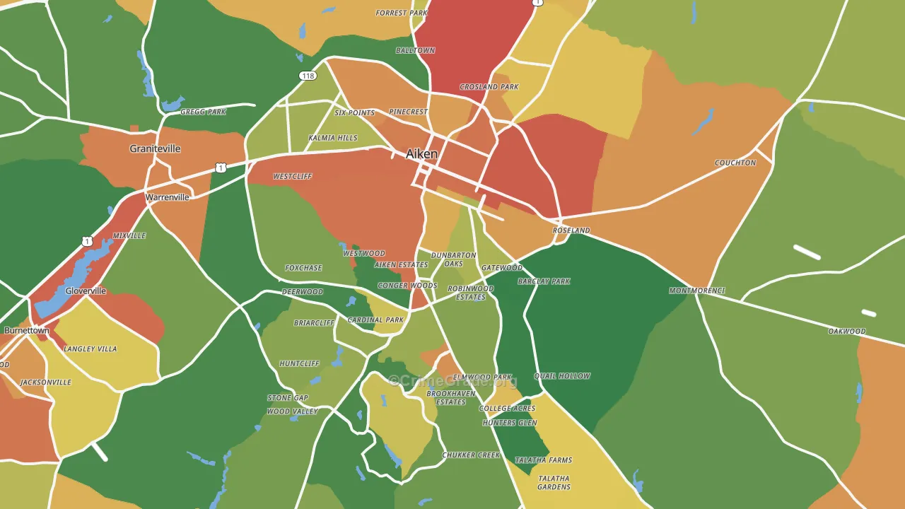Aiken, SC Map of Robbery Rates