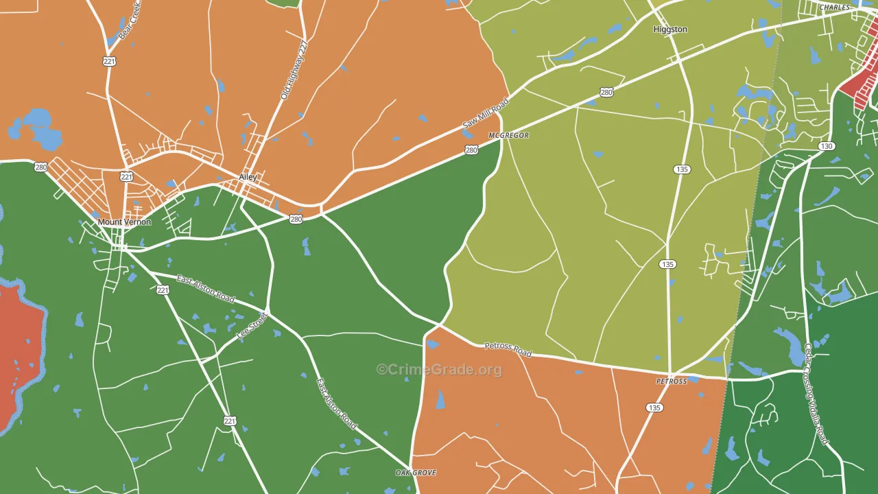 Ailey, GA Map of Robbery Rates
