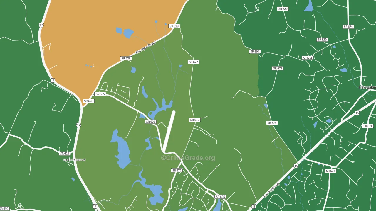 Airlie, VA Map of Robbery Rates