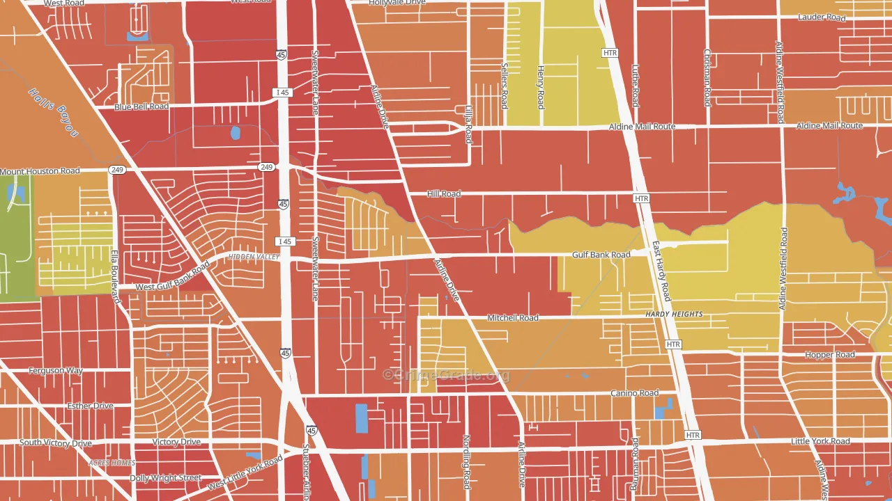 Airline, Houston, TX Map of Robbery Rates