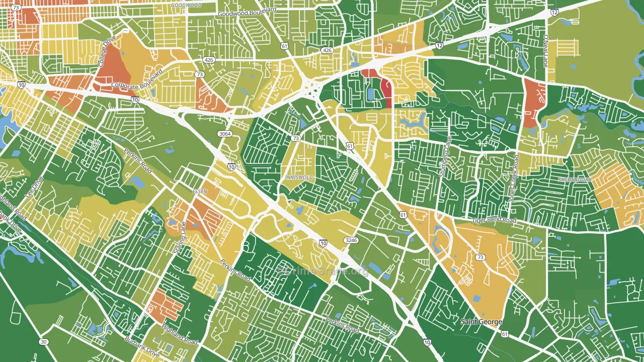 Airline-Jefferson, Baton Rouge, LA Map of Robbery Rates