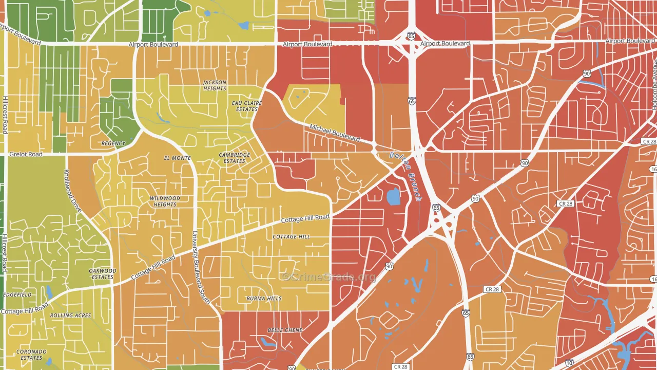 Airmont, Mobile, AL Map of Robbery Rates