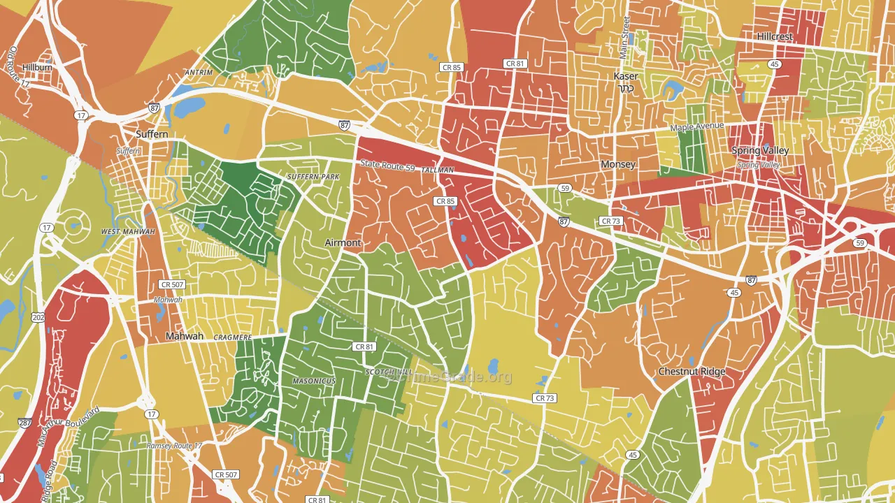 Airmont, NY Map of Robbery Rates