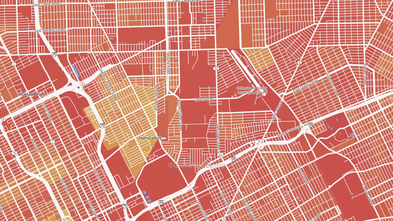 Airport, Detroit, MI Map of Robbery Rates