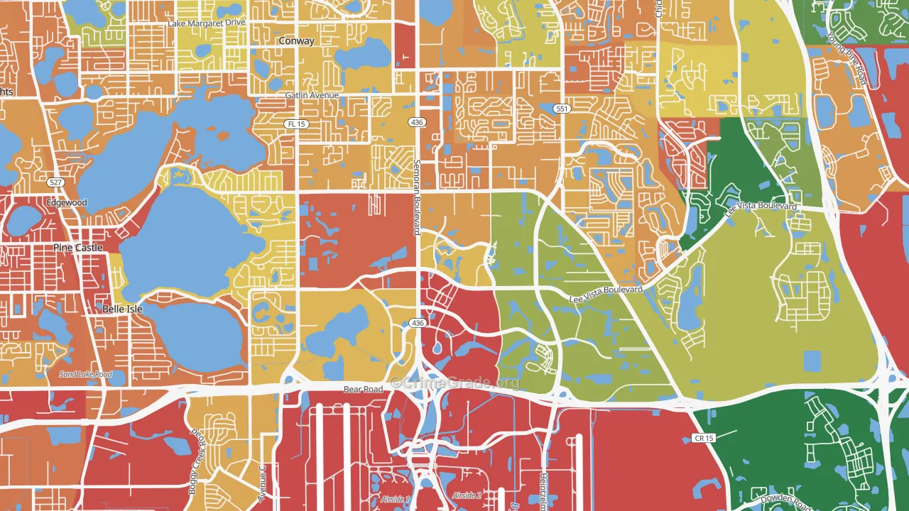 Airport North, Orlando, FL Map of Robbery Rates