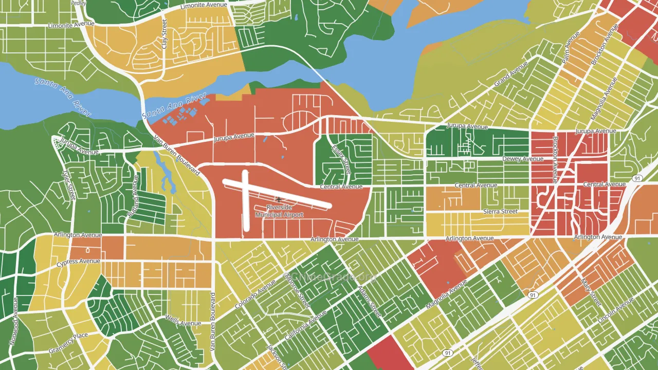 Airport, Riverside, CA Map of Robbery Rates