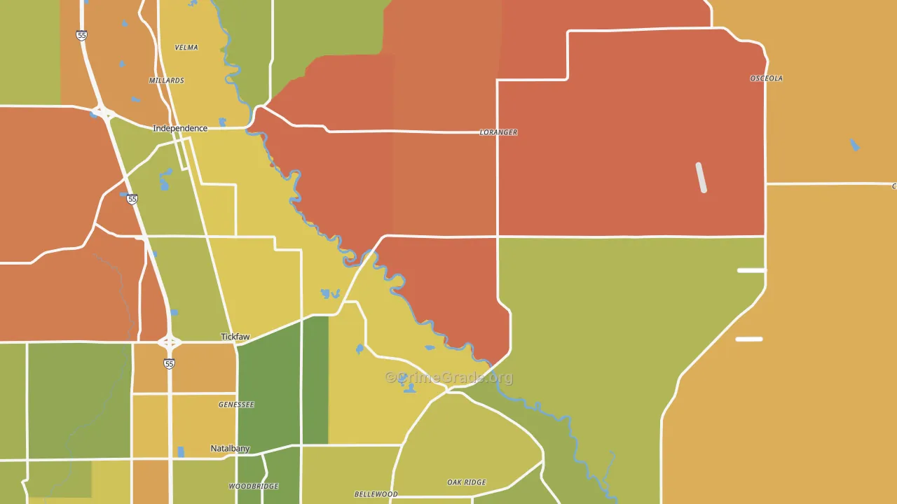 Akers, LA Map of Robbery Rates
