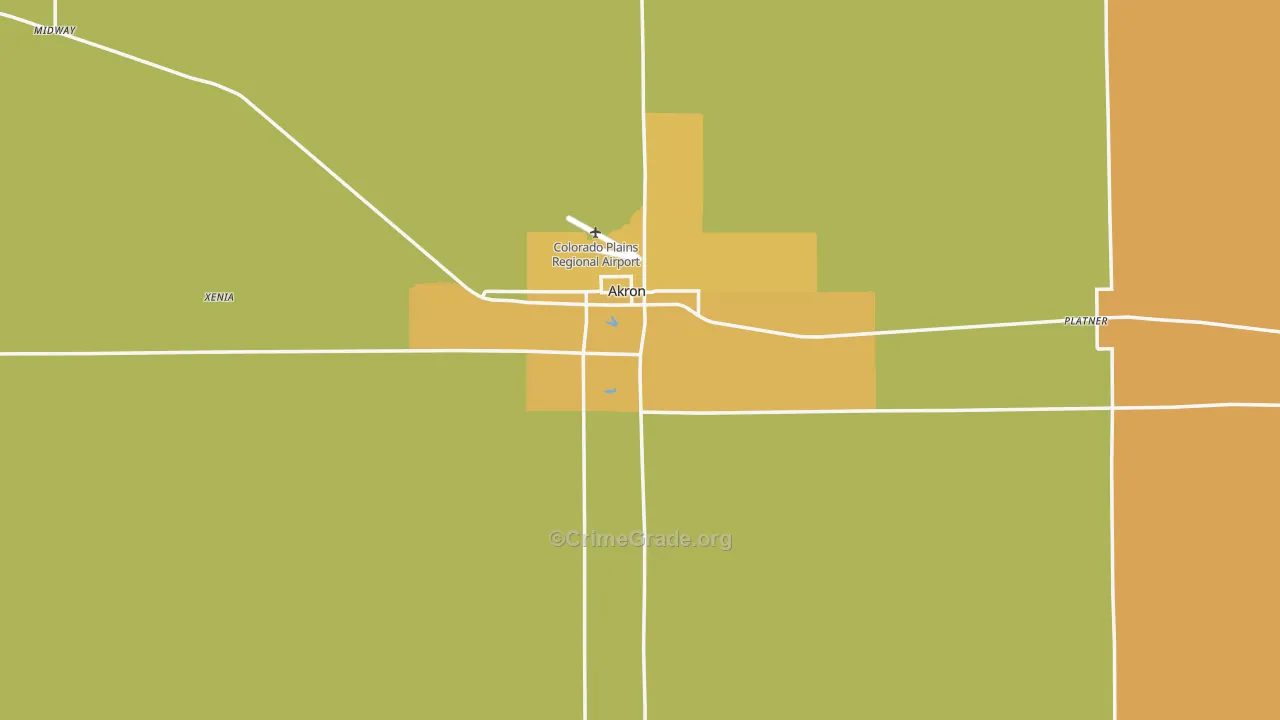 Akron, CO Map of Robbery Rates