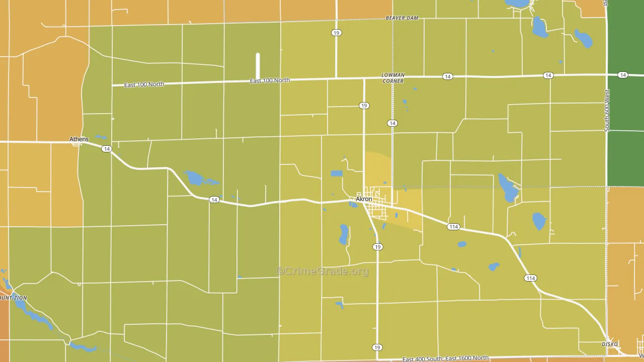 Akron, IN Map of Robbery Rates