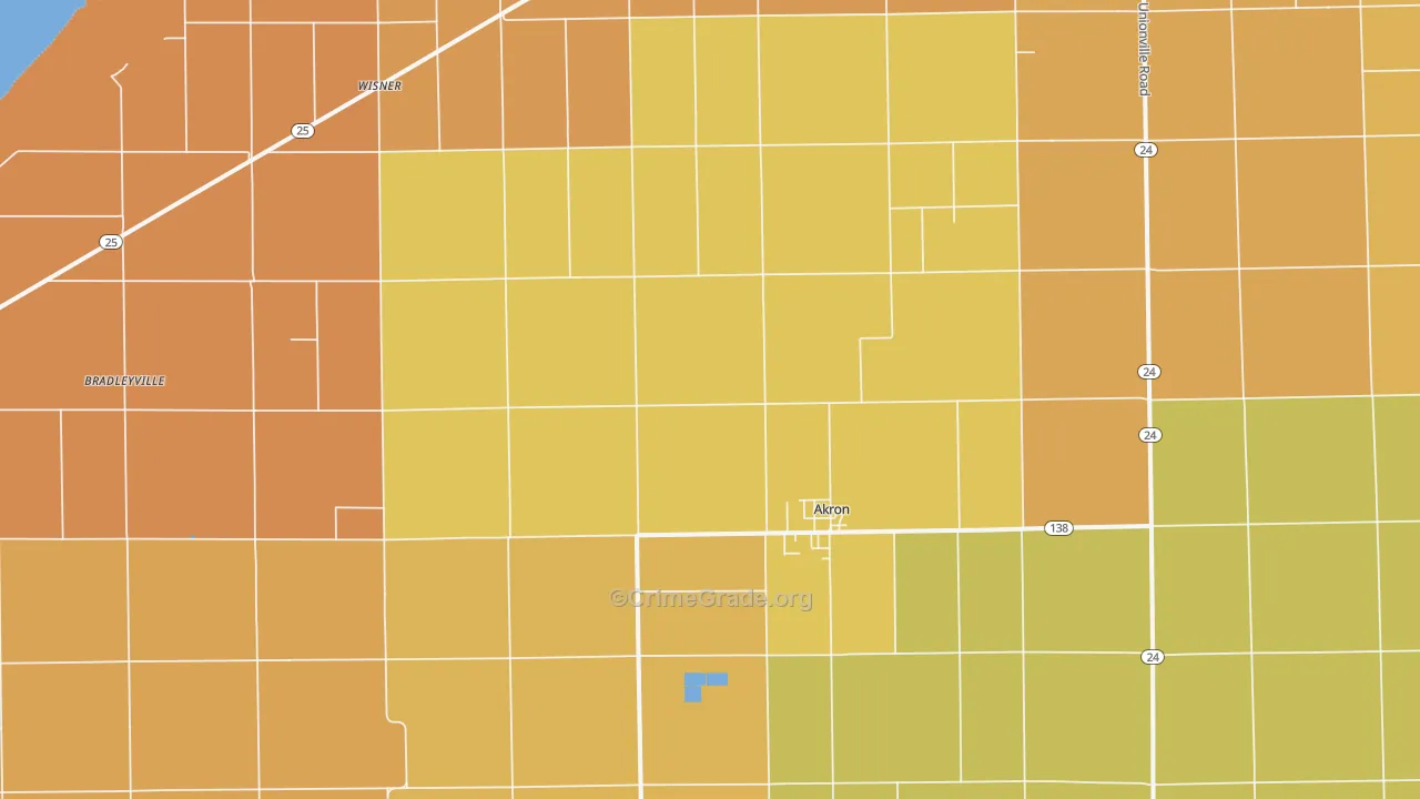Akron, MI Map of Robbery Rates