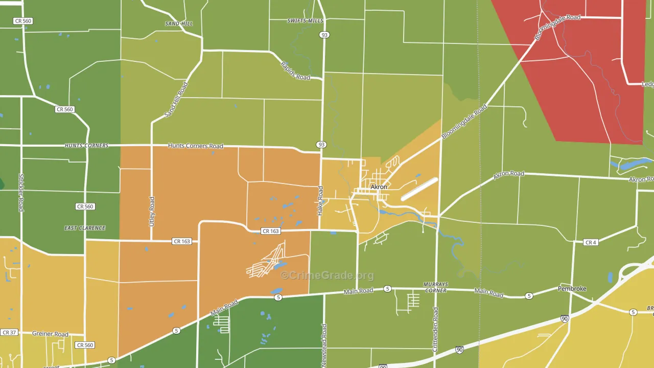 Akron, NY Map of Robbery Rates