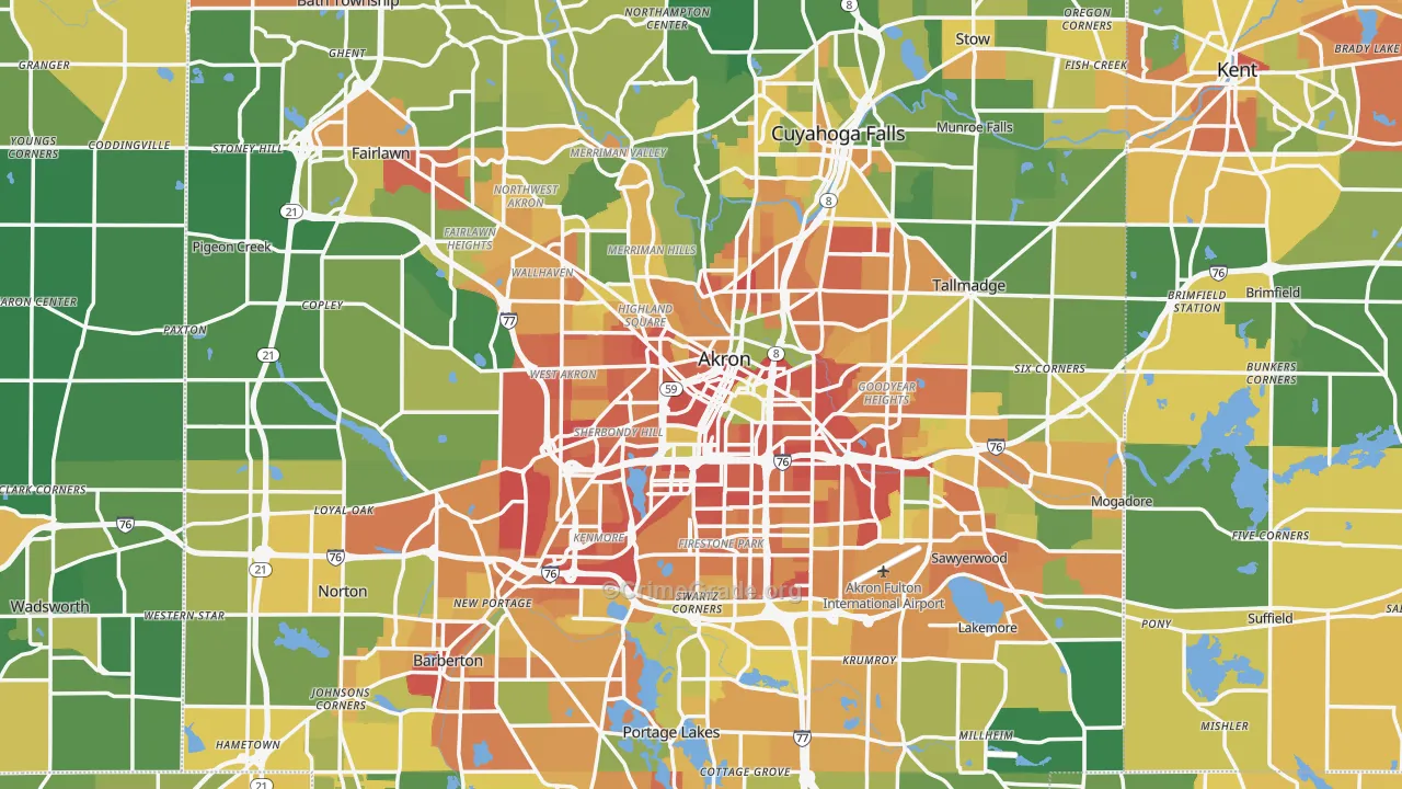 Akron, OH Map of Robbery Rates